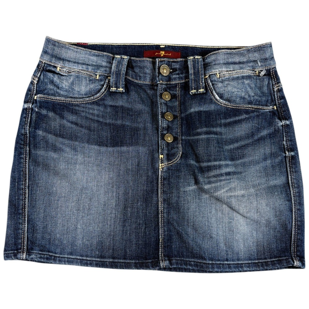 7 For All Mankind Denim Mini Skirt Women 25 Blue Mid Rise Medium Wash Button Fly
